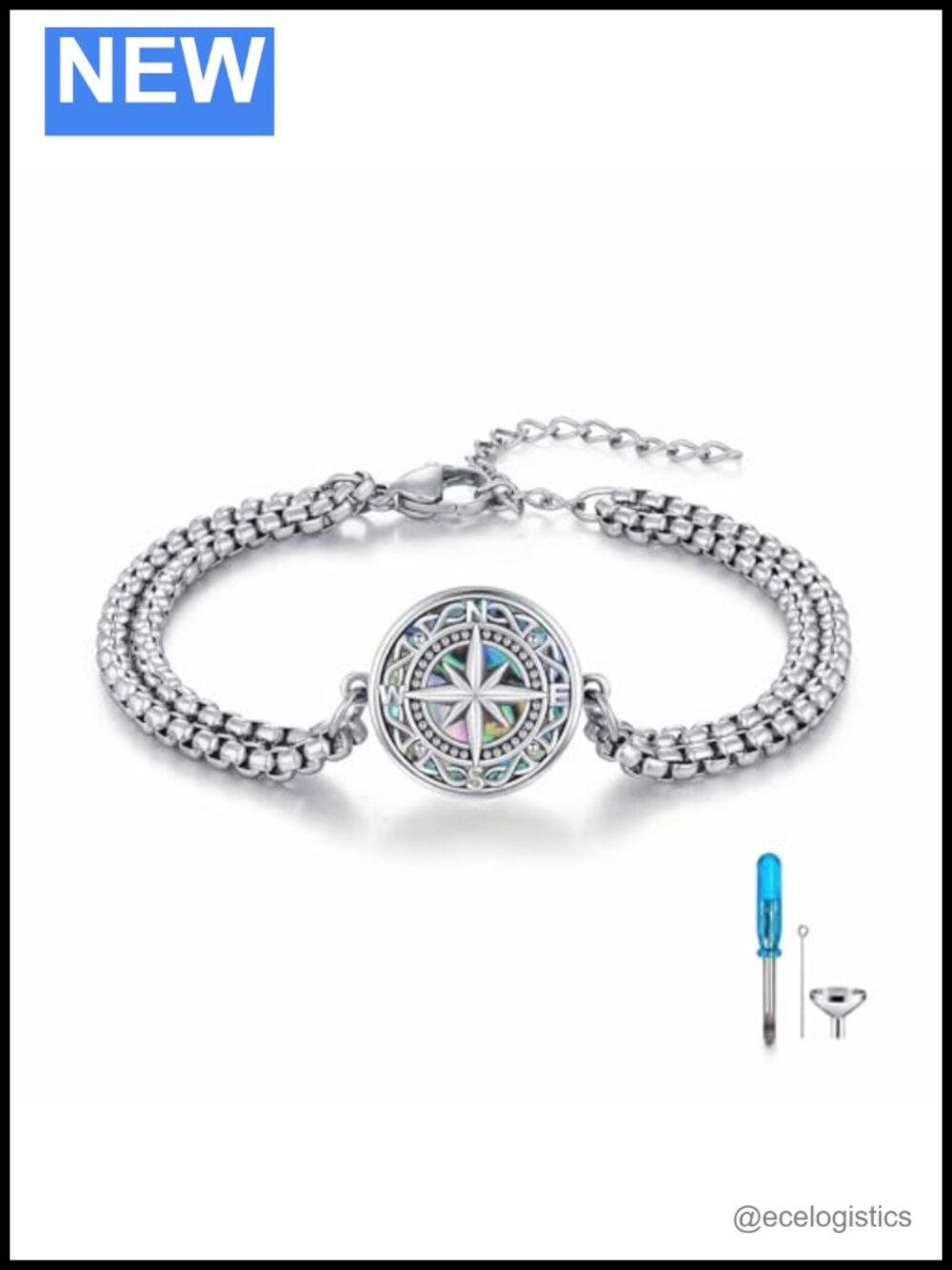 Sterling Silver Compass Urn Bracelet Memorial Jewelry Women Men Chain